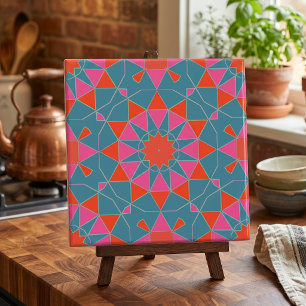 Azulejo Patrón geométrico de mosaico de estilo rosa y rojo