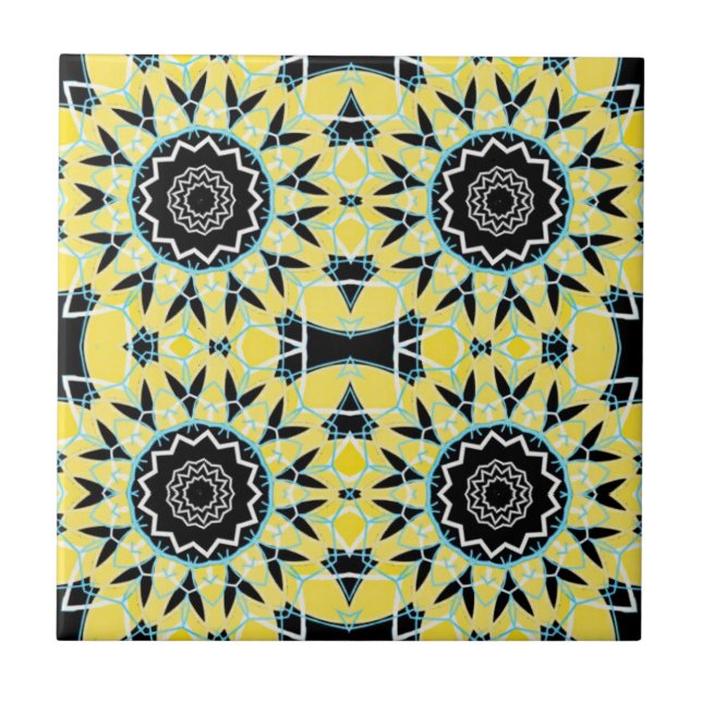 Azulejo Patrón geométrico de mosaico decorativo amarillo y (Frente)