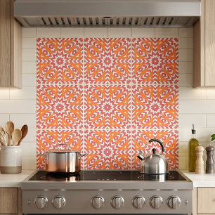Azulejo Patrón geométrico de mosaico étnico naranja y rosa