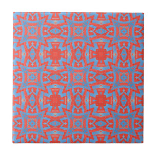 Azulejo patrón geométrico de mosaico marroquí rojo azul