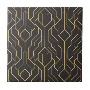 Azulejo Patrón geométrico de oro negro   Art Deco