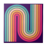 Azulejo Patrón geométrico de rayas arqueadas de estilo ret<br><div class="desc">Patrón geométrico de estilo retro vintage de los años 70 colorido.</div>