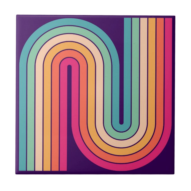 Azulejo Patrón geométrico de rayas arqueadas de estilo ret (Frente)