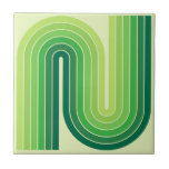 Azulejo Patrón geométrico de rayas arqueadas de estilo ret<br><div class="desc">Patrón geométrico de estilo retro vintage de los años 70 en paladares verdes.</div>