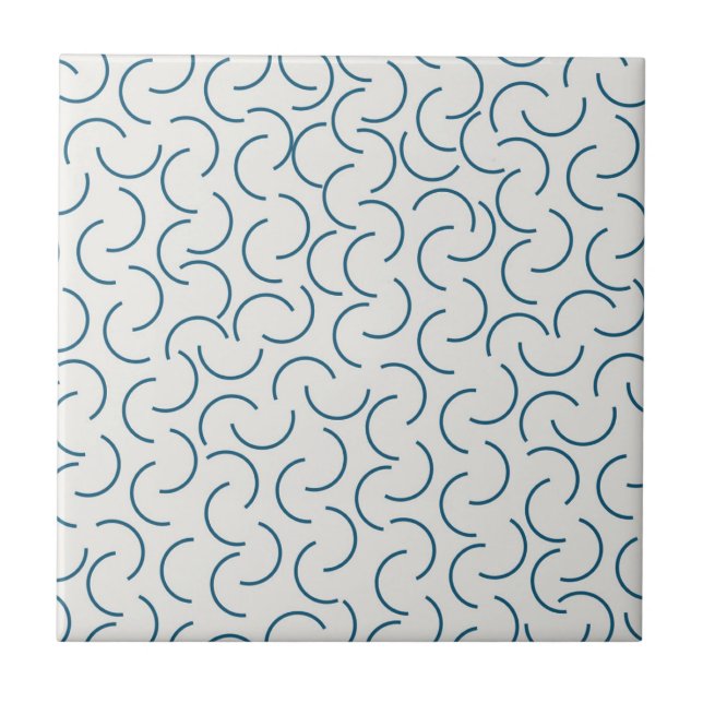 Azulejo Patrón geométrico de semicírculo azul retro (Frente)
