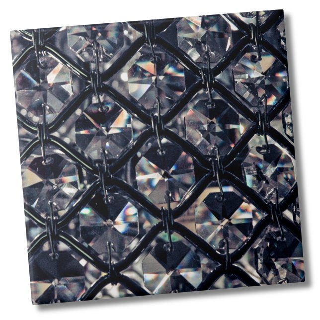 Azulejo Patrón geométrico de vidrio elegante (Elegant Glam Black White Crystal Geometric Pattern Ceramic Tile)