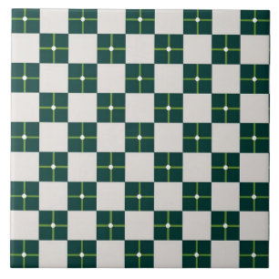 Azulejo Patrón geométrico decorativo blanco grande verde