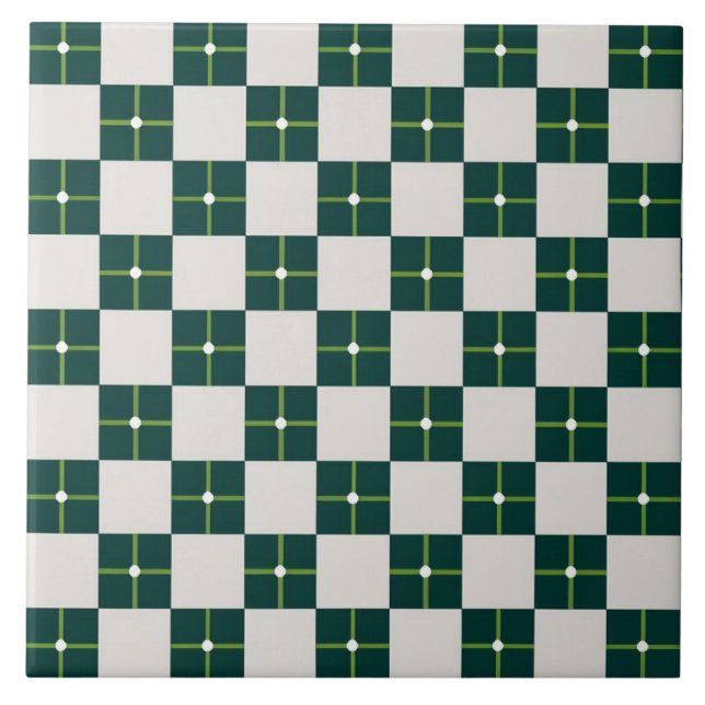 Azulejo Patrón geométrico decorativo blanco grande verde (Frente)