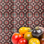Azulejo Patrón geométrico del mosaico étnico negro gris<br><div class="desc">El diseño de esta baldosa decorativa es una adición vibrante y sorprendente a cualquier espacio, con un patrón impecable compuesto de formas geométricas en tonos grises, rojos y negros. El uso audaz del color y el contraste en el diseño crea un efecto llamativo que inmediatamente llama la atención del espectador....</div>