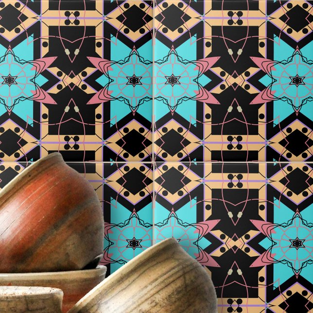 Azulejo Patrón geométrico del mosaico negro rosa turquesa (Subido por el creador)