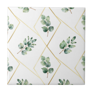 Azulejo Patrón geométrico dorado de eucalipto