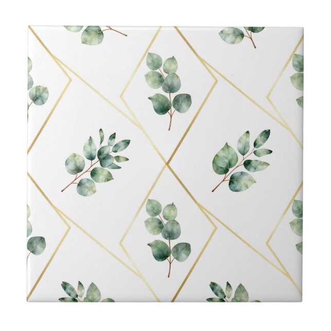Azulejo Patrón geométrico dorado de eucalipto (Frente)