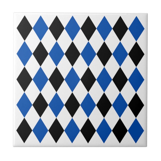 Azulejo Patrón geométrico elegante Blanco azul negro (Frente)