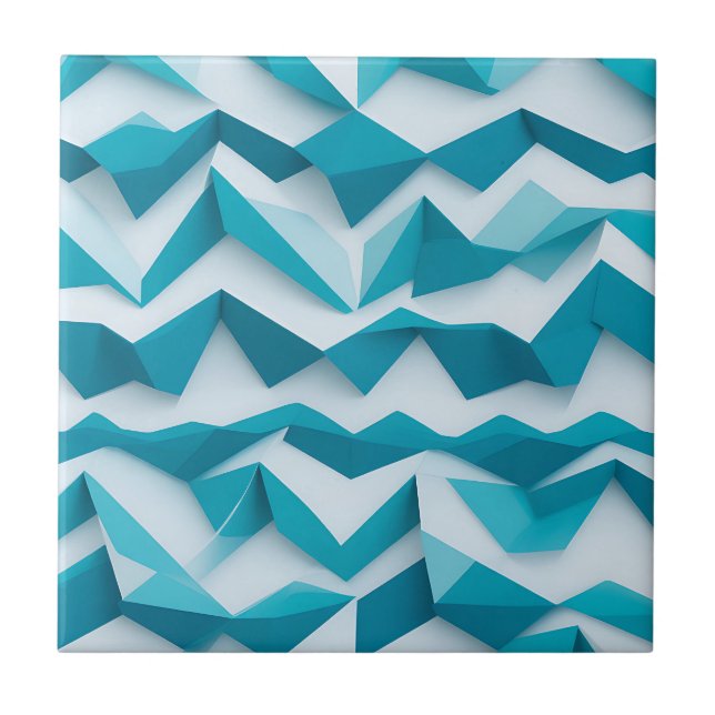 Azulejo Patrón geométrico en chevron 3D turquesa (Frente)
