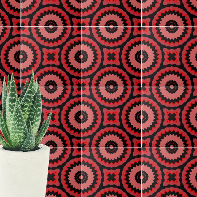 Azulejo Patrón geométrico étnico del Boho negro rosado (Subido por el creador)