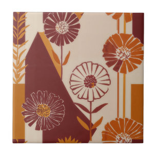 Azulejo Patrón geométrico floral de otoño de mediados de s