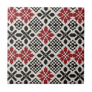 Azulejo Patrón geométrico folclórico rojo negro blanco