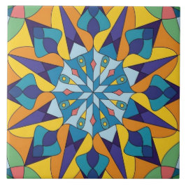 Azulejo Patrón geométrico fractal azul y amarillo
