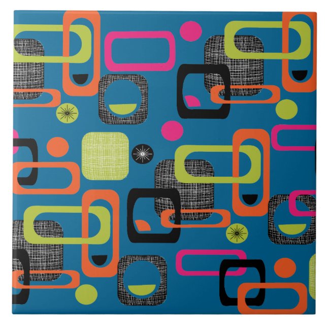 Azulejo Patrón Geométrico Funky Moderno del Siglo Medio (Frente)
