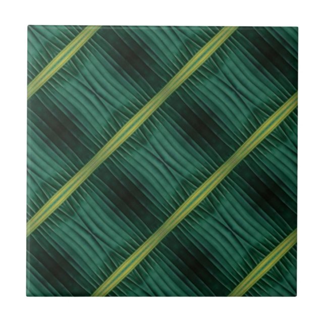 Azulejo Patrón geométrico hoja verde profunda tropical (Frente)