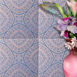 Azulejo Patrón geométrico intrincado armonioso rosa azul<br><div class="desc">Esta es una cerámica cautivadora que al instante atrae la atención por su diseño intrincado y simétrico. En el centro de la baldosa hay una fascinante estrella de ocho puntas, rodeada de un elaborado patrón floral. El diseño se presenta en una paleta relajante de color azul y crema rosa, creando...</div>