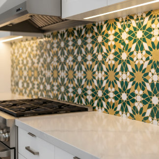 Azulejo Patrón geométrico islámico marroquí verde azulado