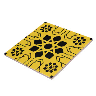 Azulejo Patrón geométrico islámico negro y amarillo en neg