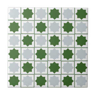 Azulejo Patrón geométrico islámico verde y azul retro