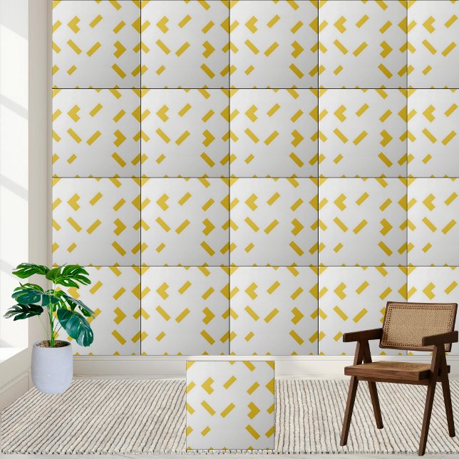 Azulejo Patrón geométrico moderno amarillo y blanco (Modern Geometric Yellow and White Pattern Ceramic Tile)