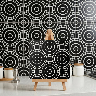 Azulejo Patrón geométrico moderno de círculo en blanco y n