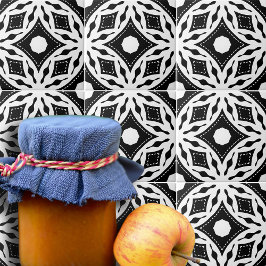 Azulejo Patrón geométrico moderno de mosaico blanco y negr