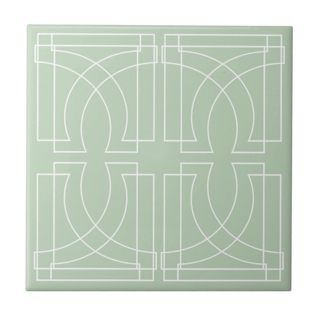 Azulejo Patrón Geométrico Moderno Verde Salvia (Frente)