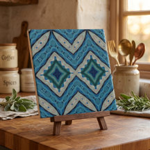 Patrón geométrico mosaico azul y beige de calumnia