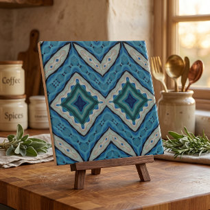 Azulejo Patrón geométrico mosaico azul y beige de calumnia