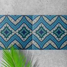 Patrón geométrico mosaico azul y beige de calumnia