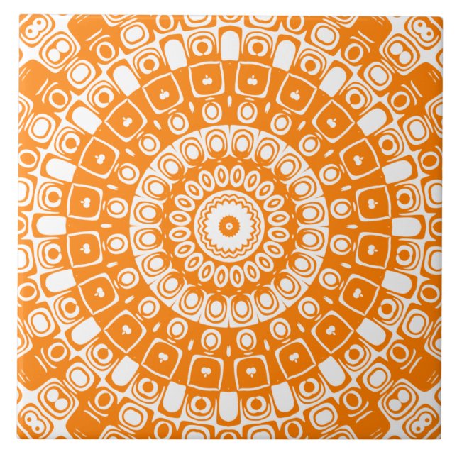 Azulejo Patrón geométrico naranja Mandala (Frente)