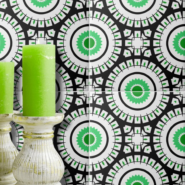 Azulejo Patrón geométrico negrita verde negro y blanco (Subido por el creador)