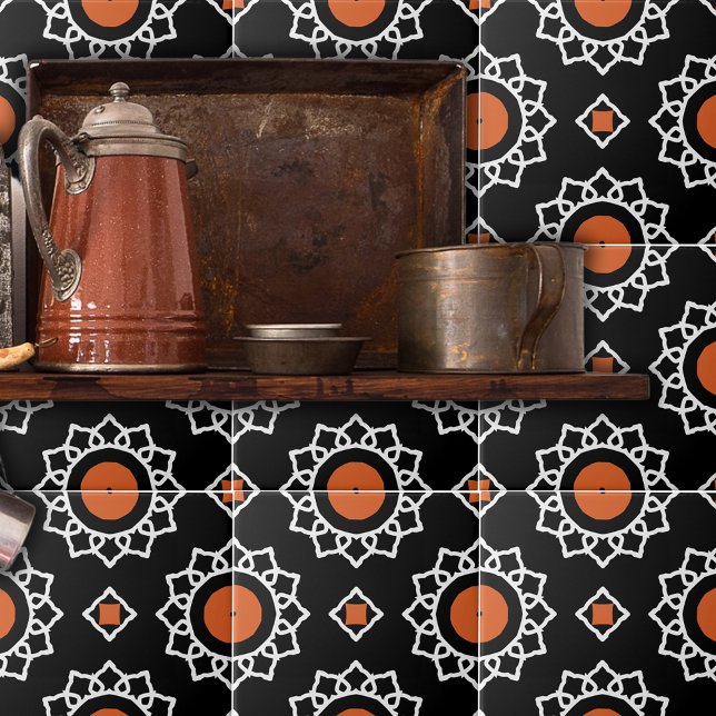 Azulejo Patrón geométrico ornamental blanco naranja (Subido por el creador)