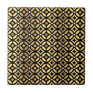 Azulejo Patrón Geométrico Oro Y Negro