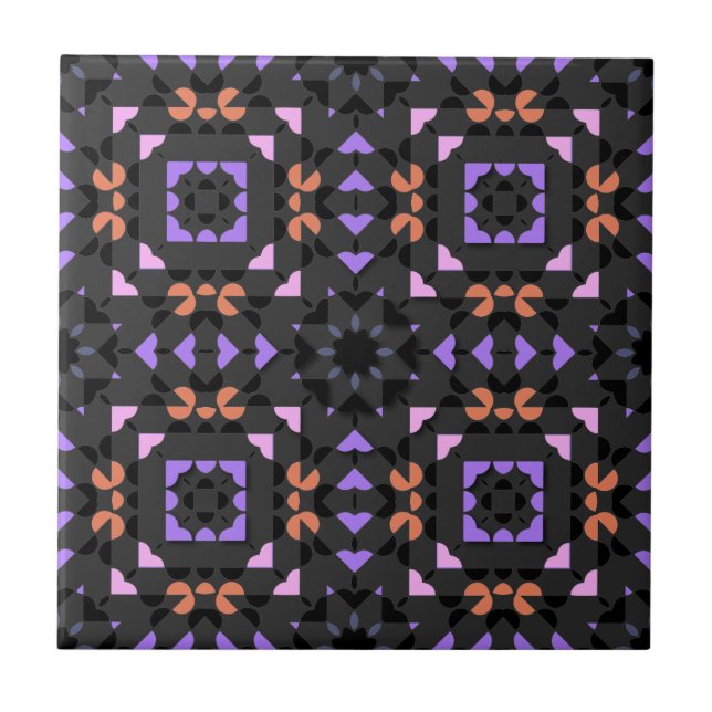 Azulejo Patrón geométrico oscuro rosa gris rosado (Frente)