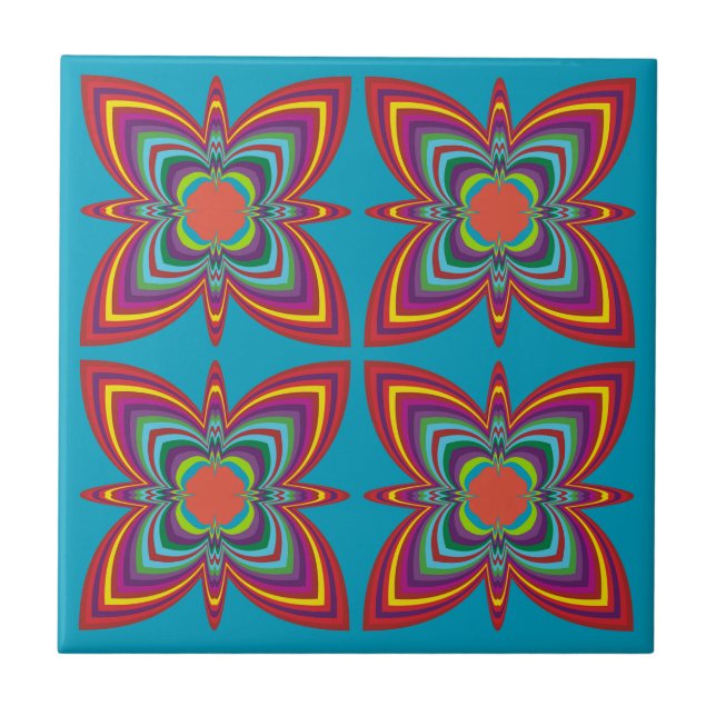 Azulejo Patrón geométrico psicodélico colorido (Frente)