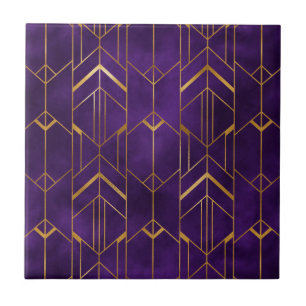 Azulejo Patrón Geométrico Real Deco Morado Oro Abstracto