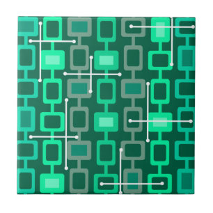 Azulejo Patrón geométrico retro de 1950 Turquesa