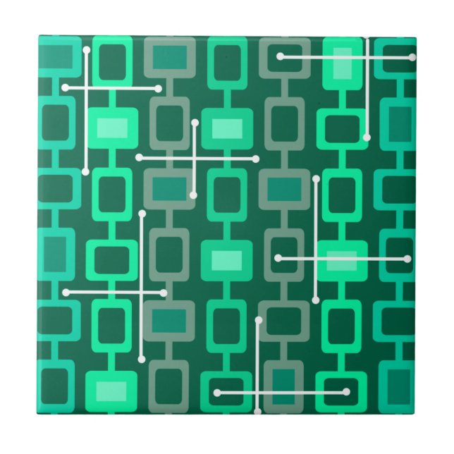 Azulejo Patrón geométrico retro de 1950 Turquesa (Frente)
