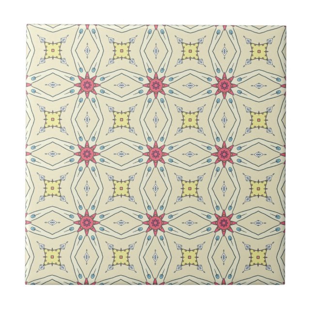 Azulejo Patrón geométrico retro Pastel (Frente)