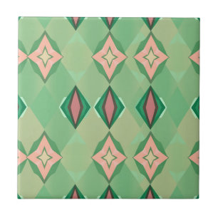 Azulejo Patrón geométrico retro verde rosa diamante estrel