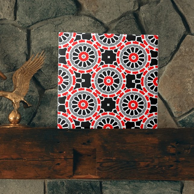 Azulejo Patrón geométrico rojo negro blanco y gris mosaico (Subido por el creador)