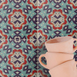 Azulejo Patrón geométrico rojo vivo Verde azulado