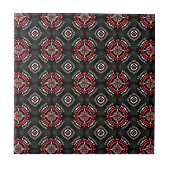 Azulejo Patrón geométrico rojo y negro (Frente)