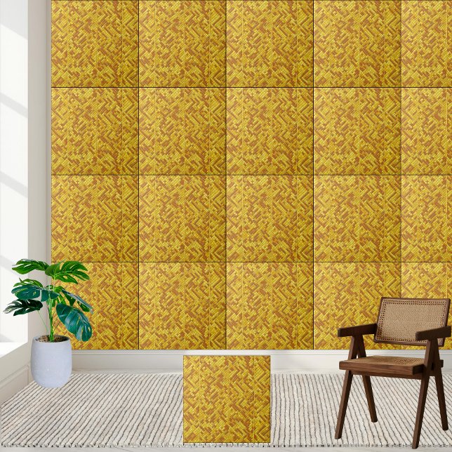 Azulejo Patrón geométrico trico dorado mosaico cerámico (Golden Woven Geometric Pattern Ceramic Tile)